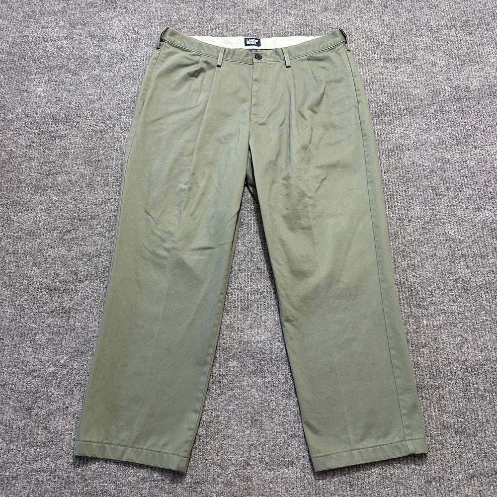 Lands' End Mens Pants 37 Green Traditional Fit Cotton Pleated Front Mid Rise